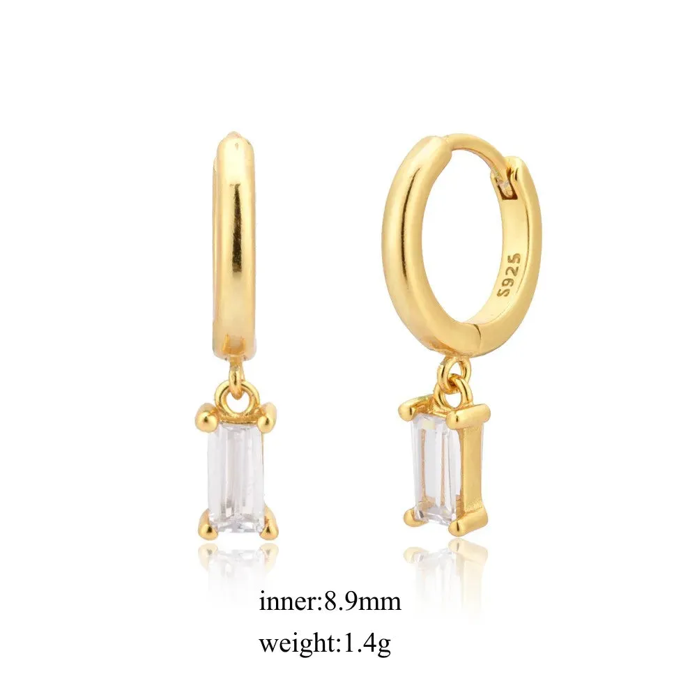Silver Earrings Set Round/Rectangular/Marquise/Plum Shaped Earrings