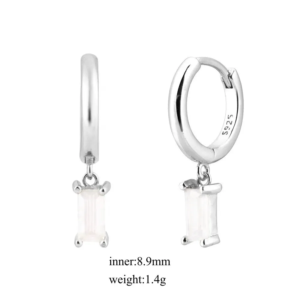 Silver Earrings Set Round/Rectangular/Marquise/Plum Shaped Earrings