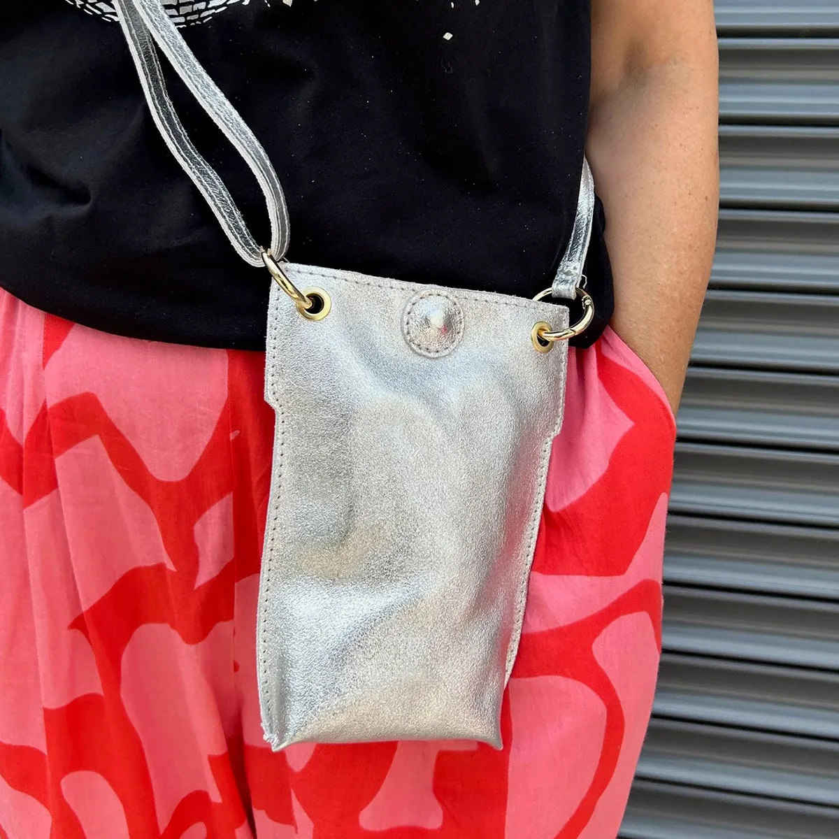 Silver Leather Pouch Disco Bag