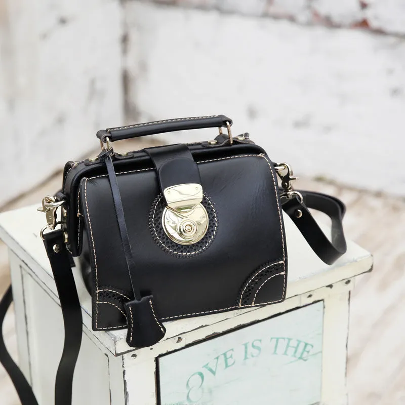Small Leather Female Doctor Satchel Bags Purse Handbag Shoulder Bag for Women