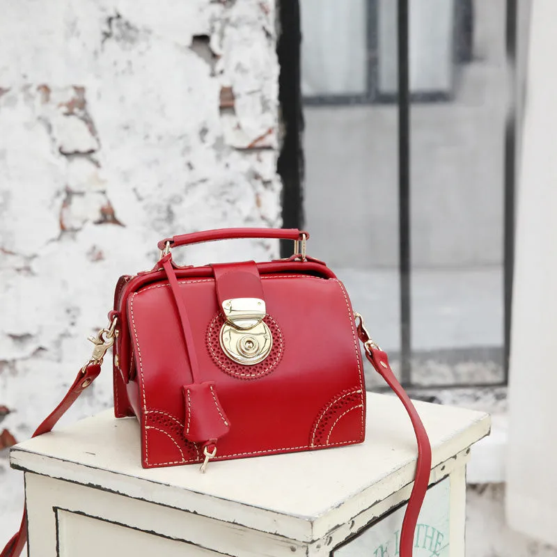 Small Leather Female Doctor Satchel Bags Purse Handbag Shoulder Bag for Women