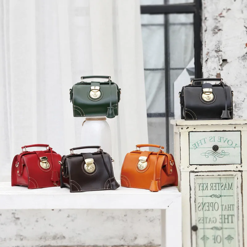 Small Leather Female Doctor Satchel Bags Purse Handbag Shoulder Bag for Women