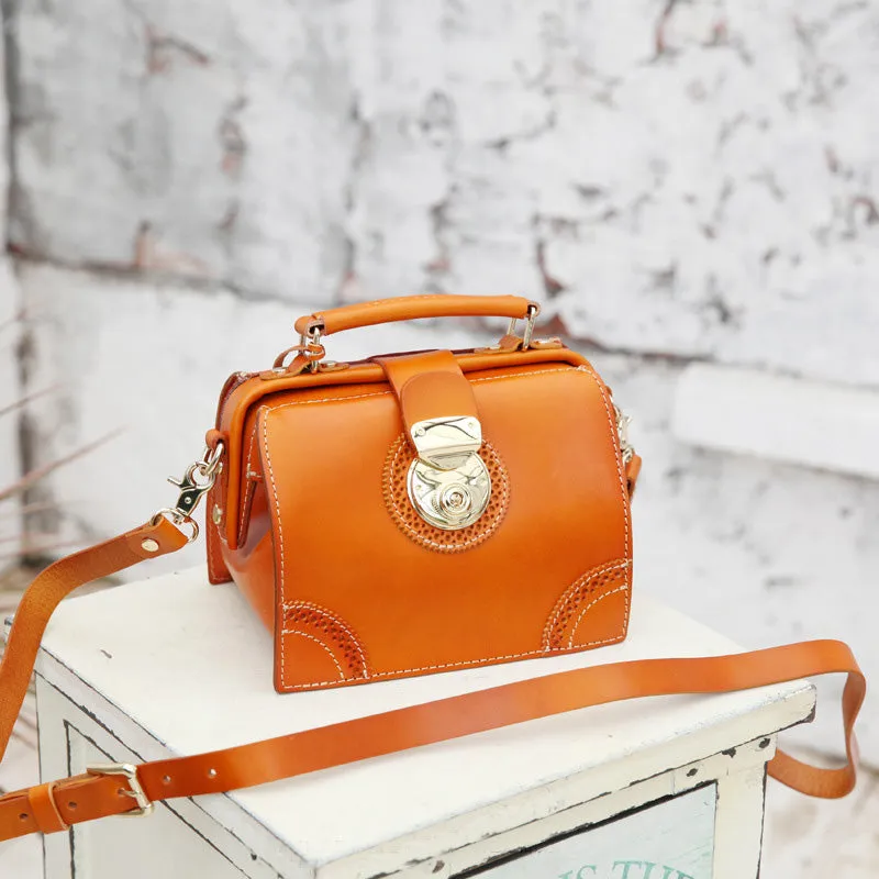 Small Leather Female Doctor Satchel Bags Purse Handbag Shoulder Bag for Women