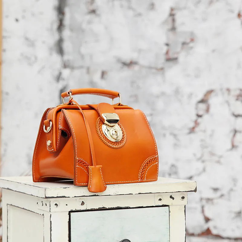 Small Leather Female Doctor Satchel Bags Purse Handbag Shoulder Bag for Women