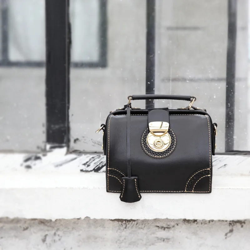 Small Leather Female Doctor Satchel Bags Purse Handbag Shoulder Bag for Women