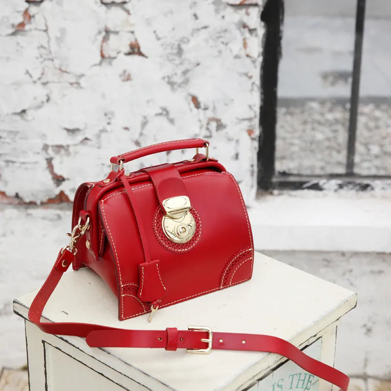 Small Leather Female Doctor Satchel Bags Purse Handbag Shoulder Bag for Women