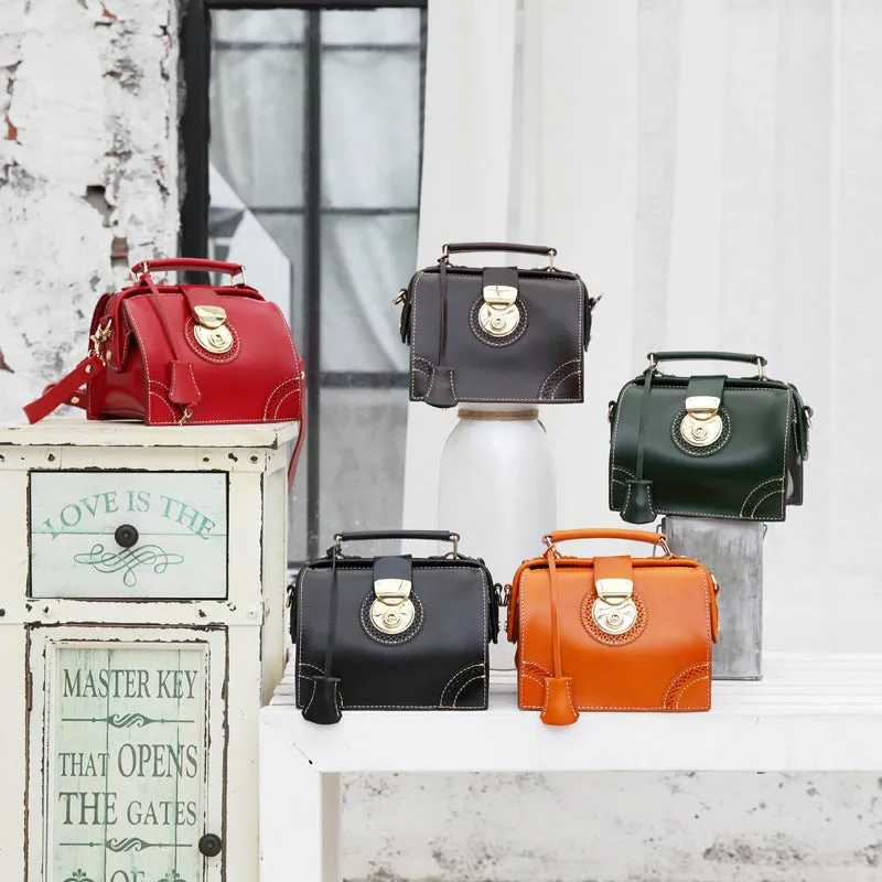 Small Leather Female Doctor Satchel Bags Purse Handbag Shoulder Bag for Women