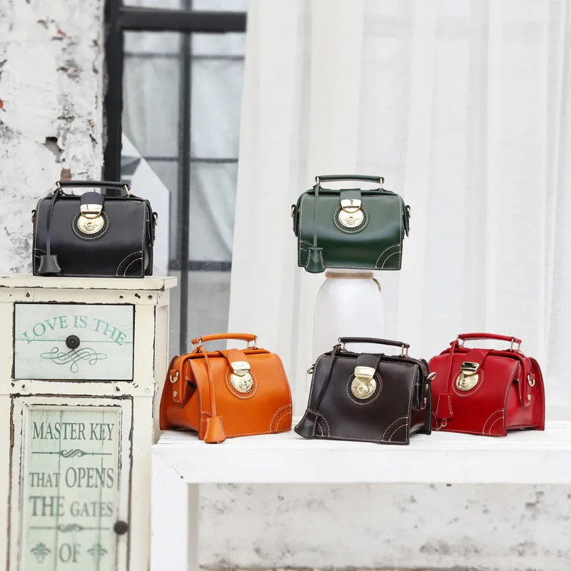 Small Leather Female Doctor Satchel Bags Purse Handbag Shoulder Bag for Women