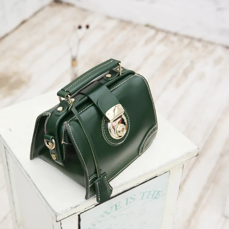 Small Leather Female Doctor Satchel Bags Purse Handbag Shoulder Bag for Women