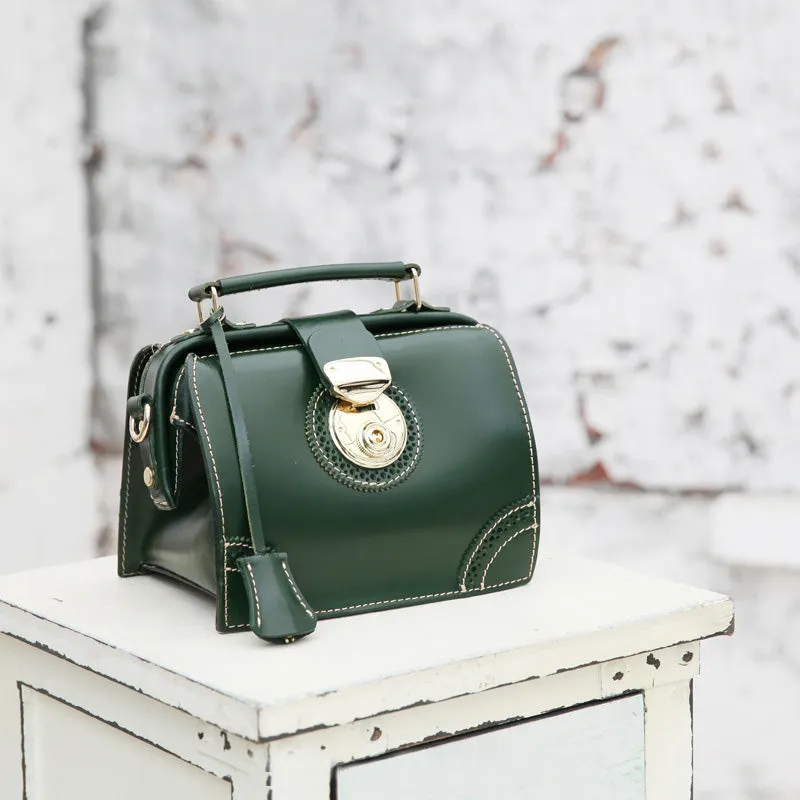 Small Leather Female Doctor Satchel Bags Purse Handbag Shoulder Bag for Women