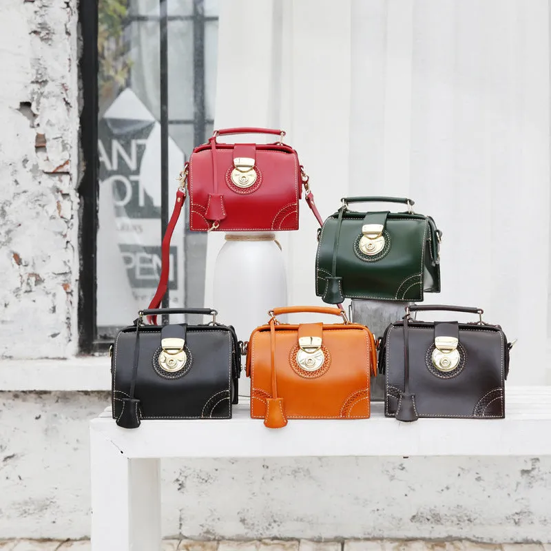 Small Leather Female Doctor Satchel Bags Purse Handbag Shoulder Bag for Women