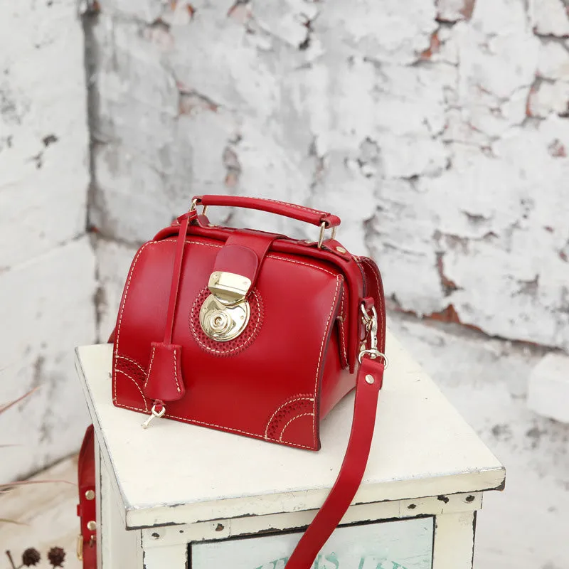 Small Leather Female Doctor Satchel Bags Purse Handbag Shoulder Bag for Women