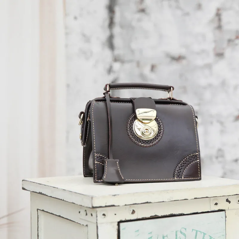Small Leather Female Doctor Satchel Bags Purse Handbag Shoulder Bag for Women