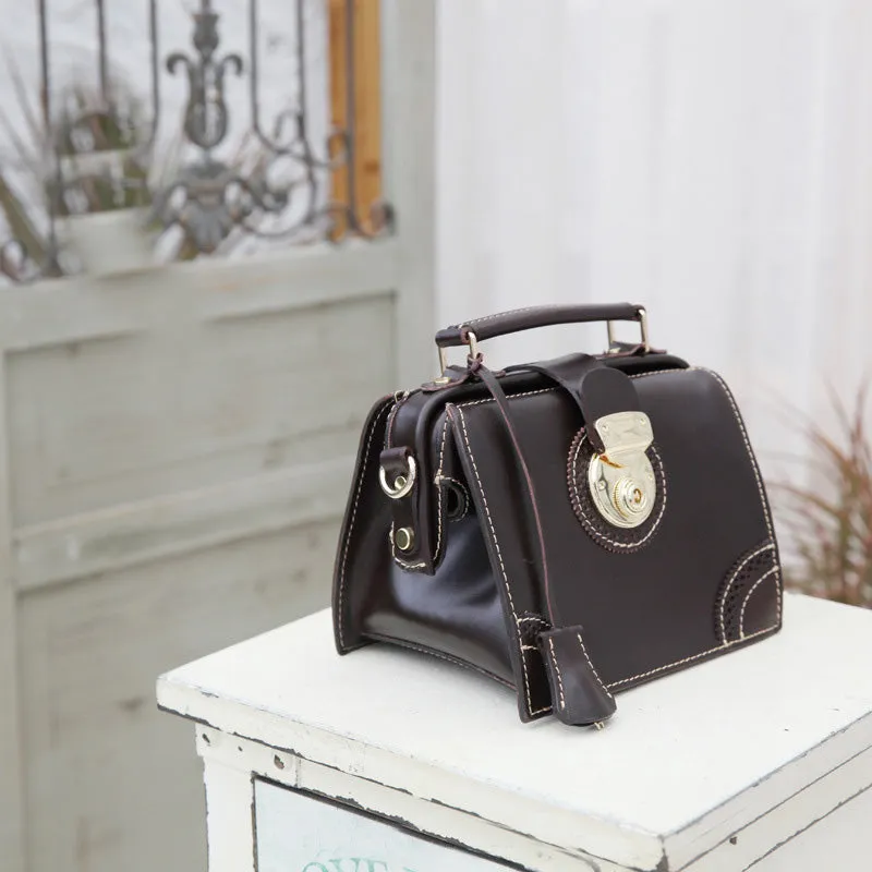 Small Leather Female Doctor Satchel Bags Purse Handbag Shoulder Bag for Women