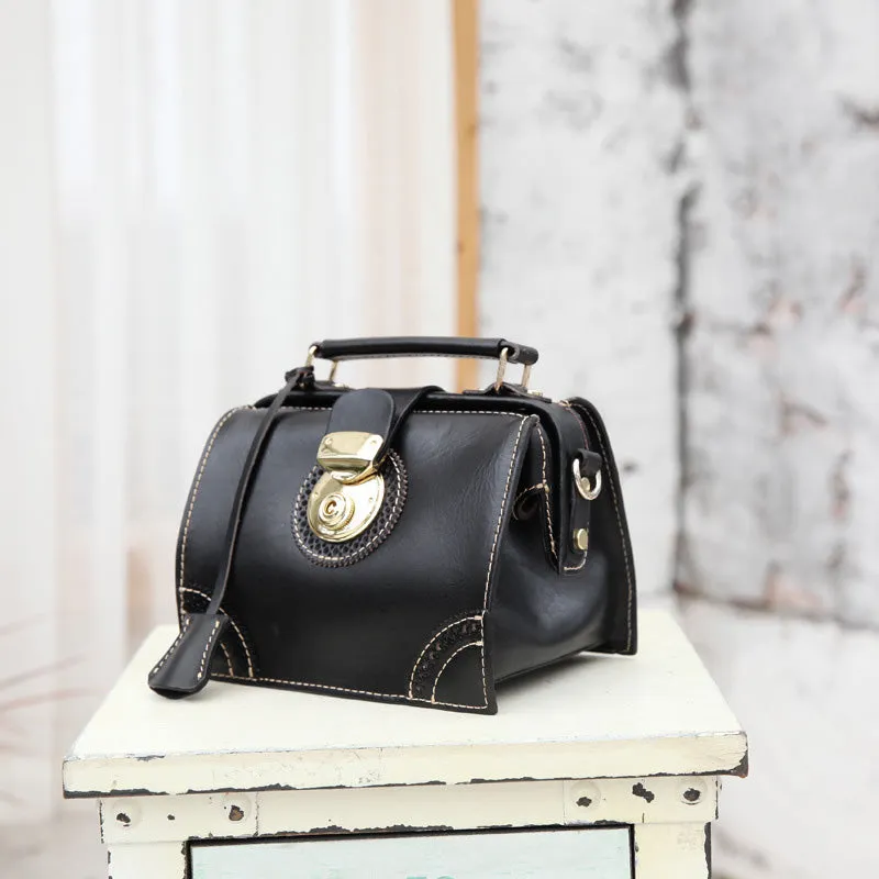 Small Leather Female Doctor Satchel Bags Purse Handbag Shoulder Bag for Women