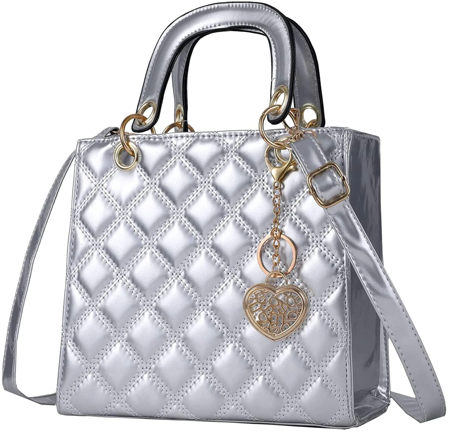 Small Pink Pu Patent Leather Ladies Chain Top Handle Satchel Handbag