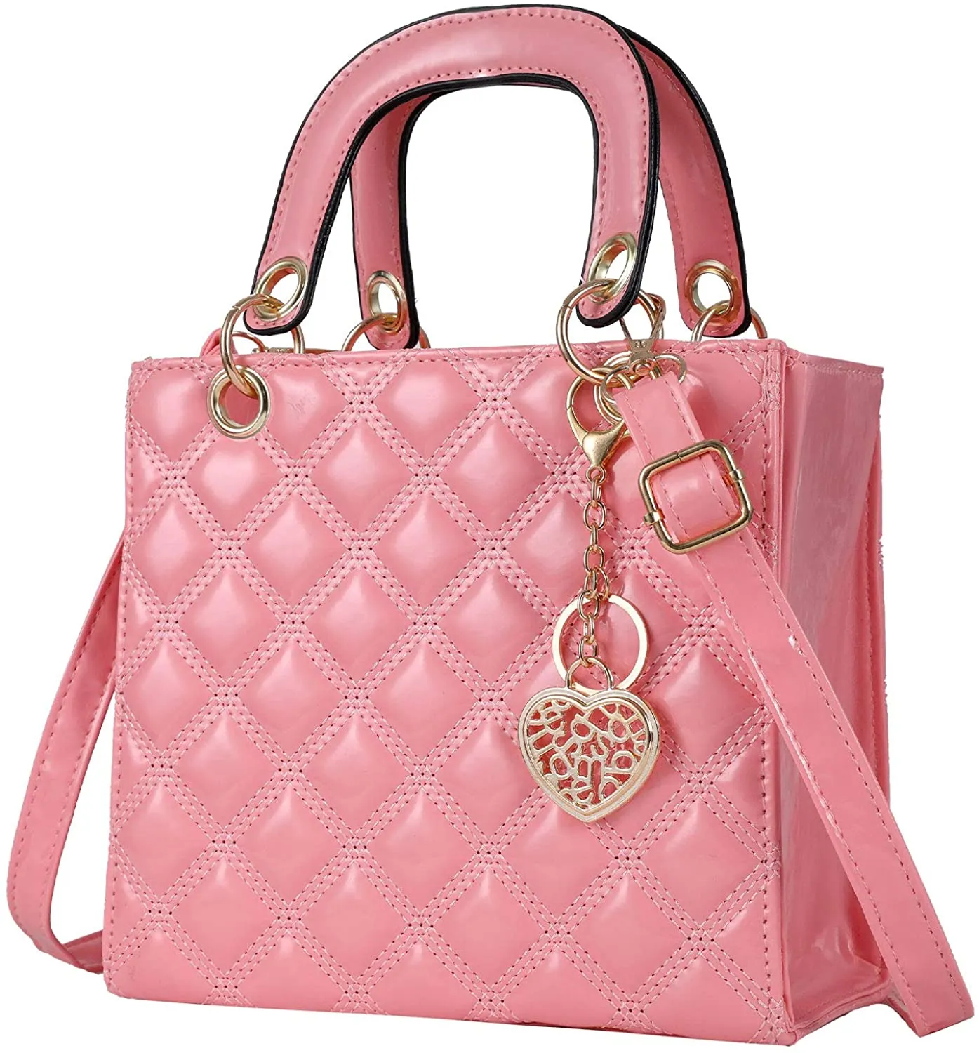 Small Pink Pu Patent Leather Ladies Chain Top Handle Satchel Handbag