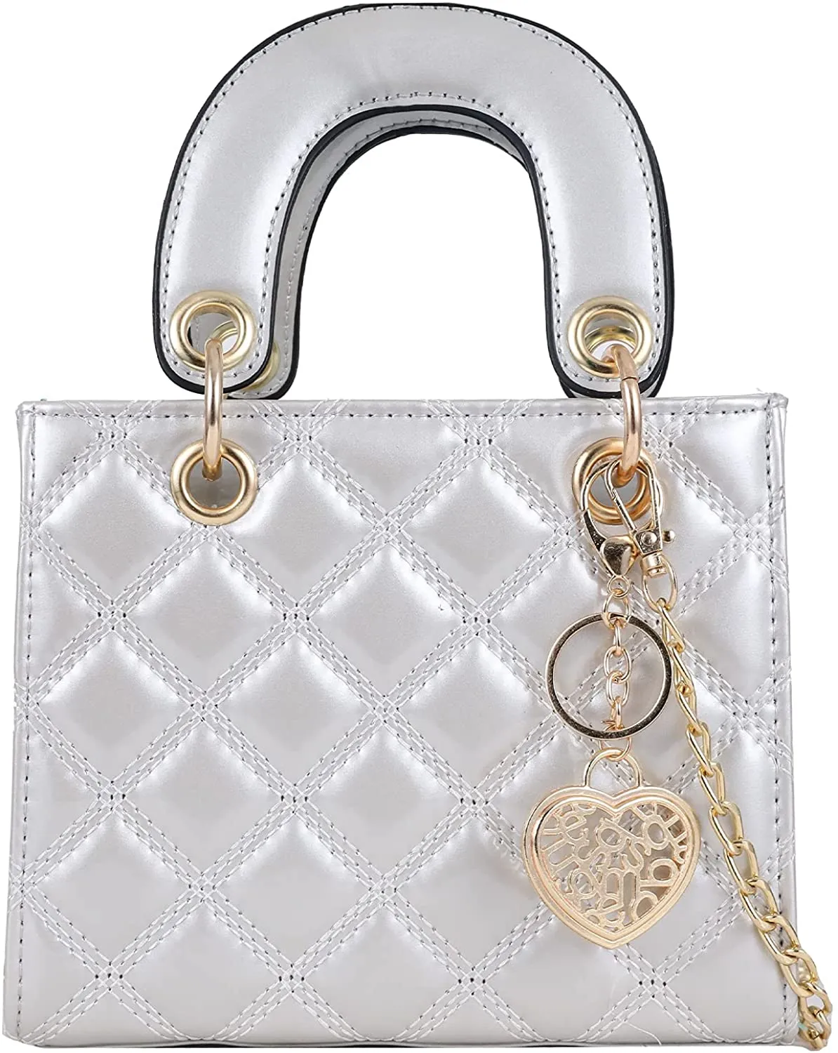 Small Pink Pu Patent Leather Ladies Chain Top Handle Satchel Handbag