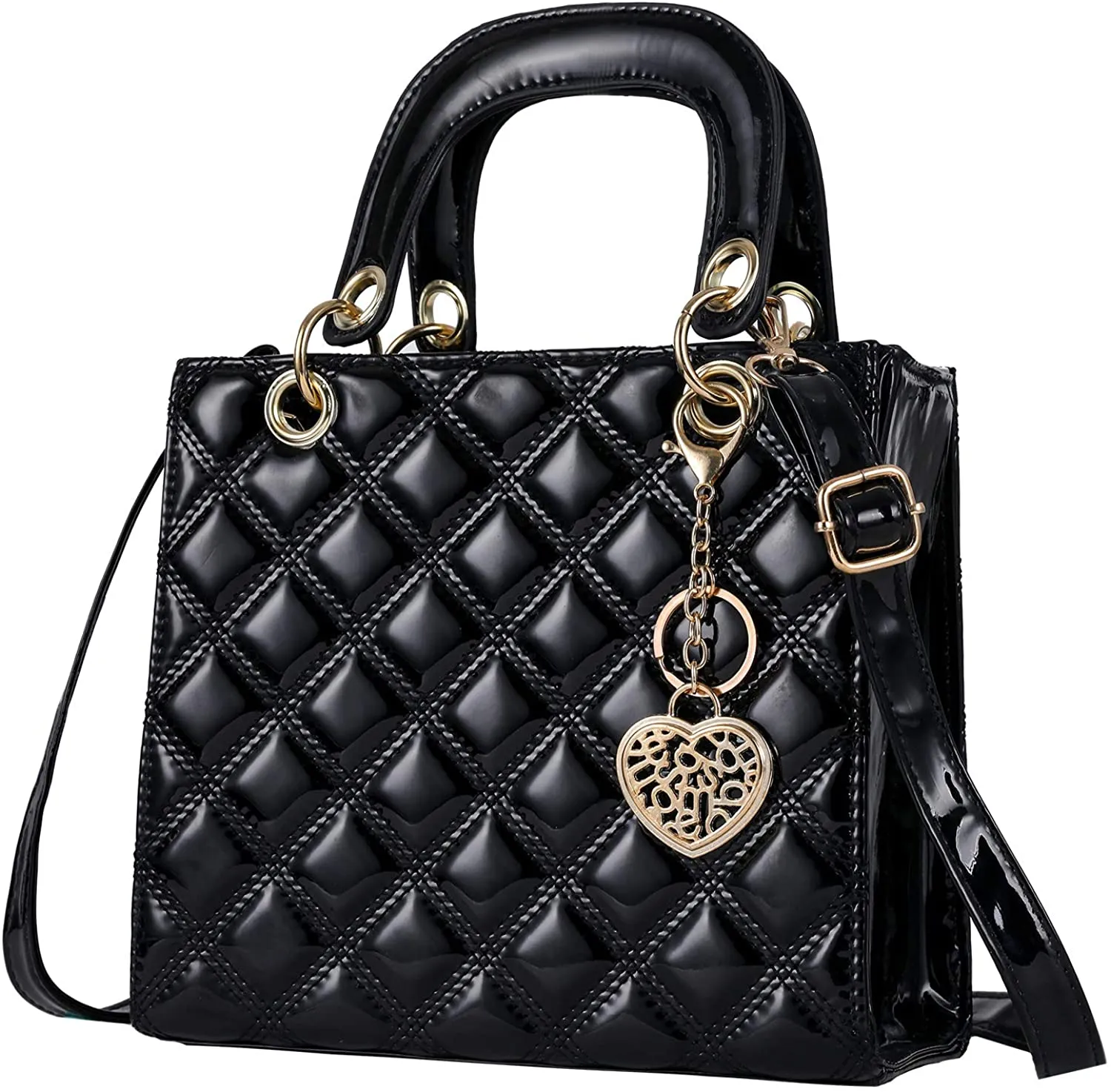 Small Pink Pu Patent Leather Ladies Chain Top Handle Satchel Handbag