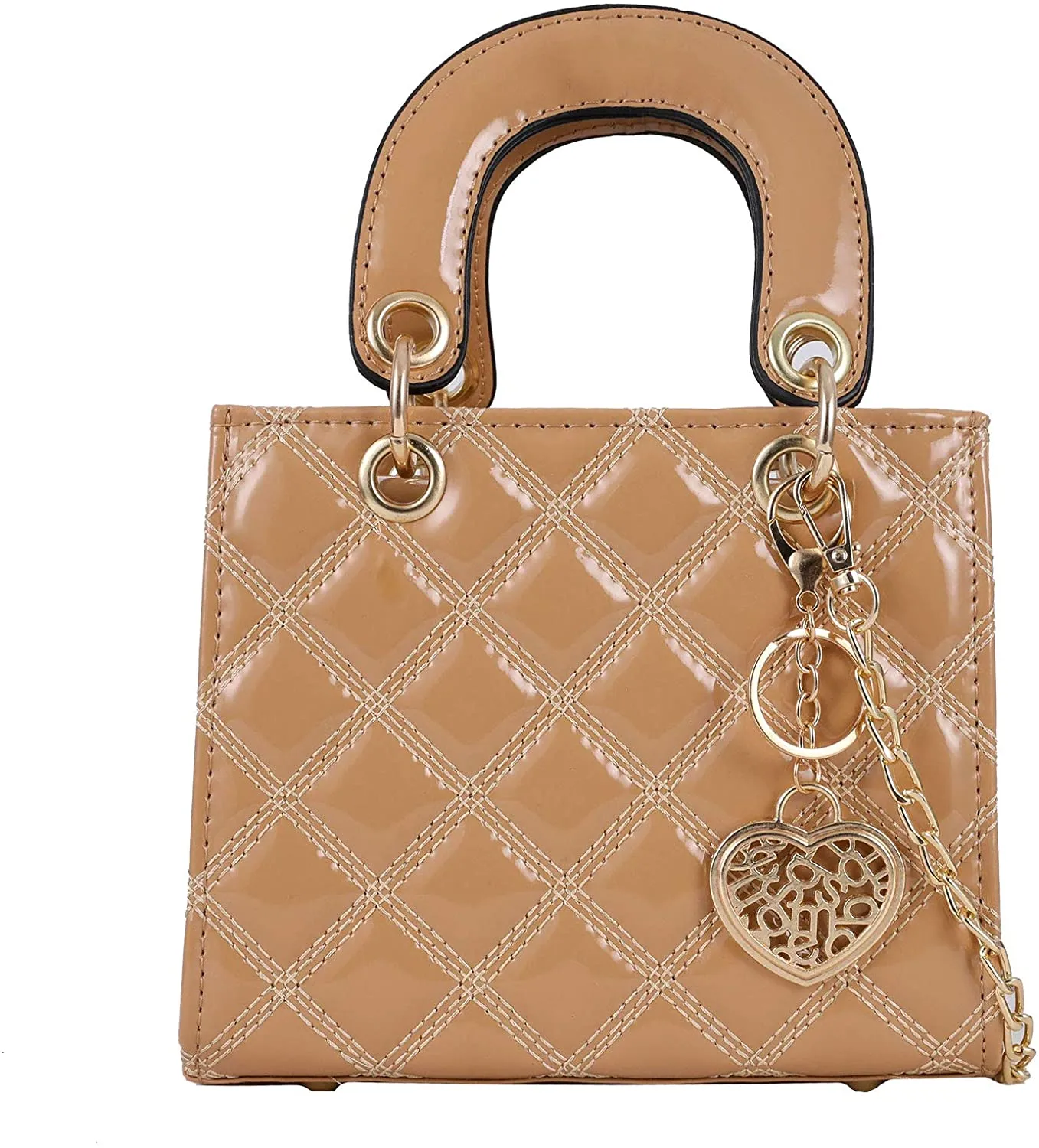 Small Pink Pu Patent Leather Ladies Chain Top Handle Satchel Handbag
