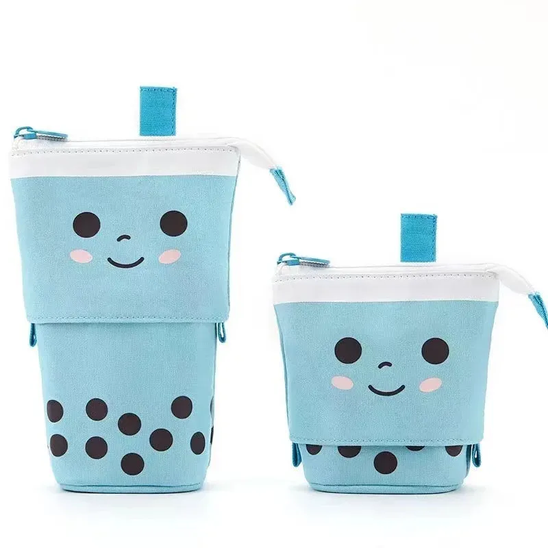 Standing Milk Tea Pencil Case Cute Telescopic Pen Holder Stationery Pouch Pen Box for School Students Office Supplies Pencil Bag