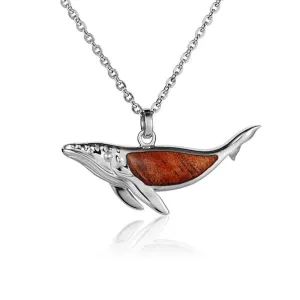 Sterling Silver Koa Wood Humpback Whale Pendant18" Necklace