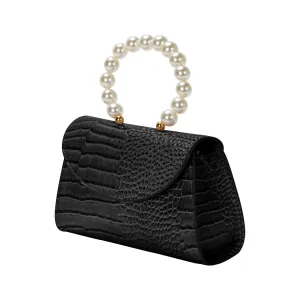 Stone Pattern Beaded Handbag with Flap Top (Black)
