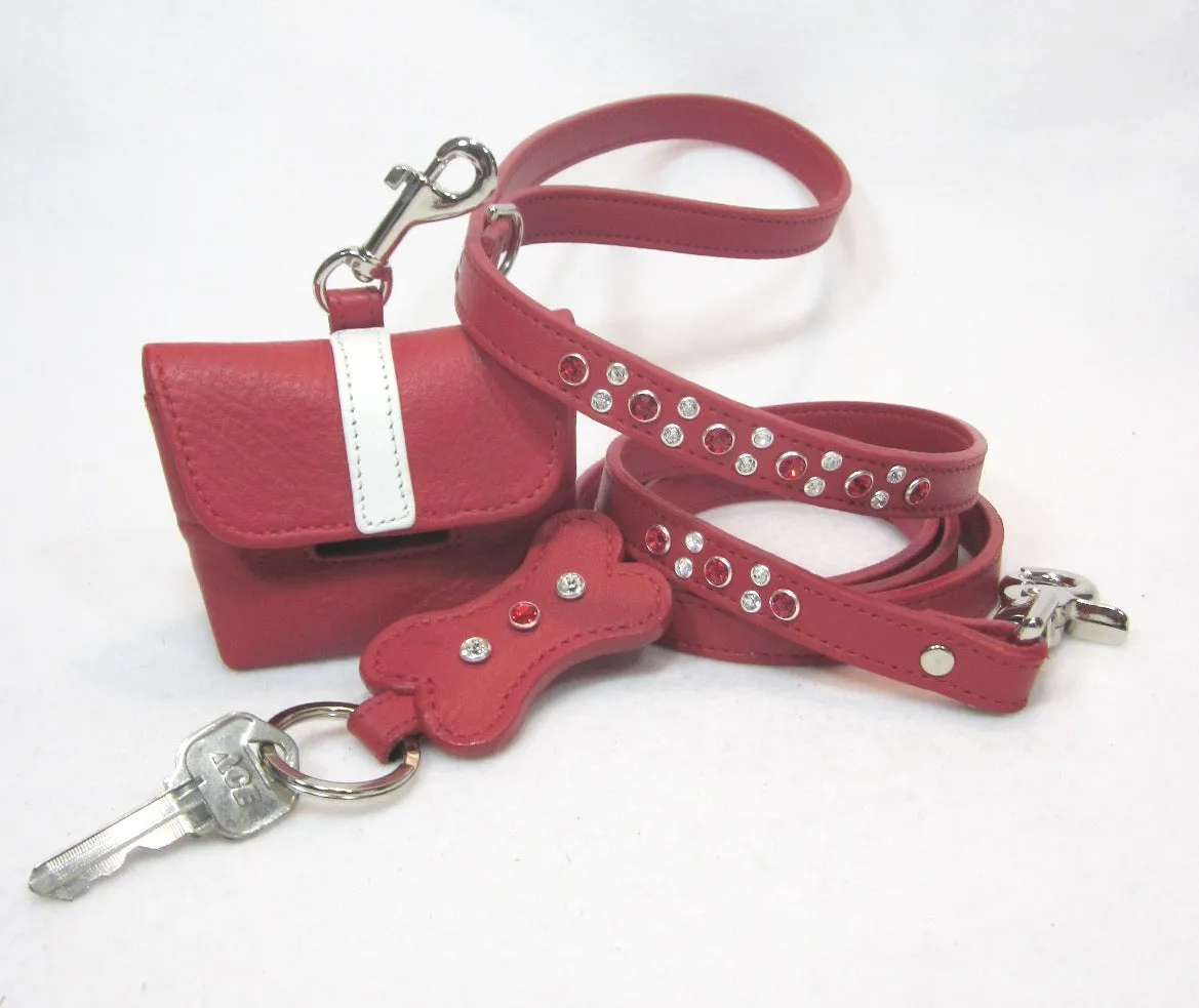 Stripe on Flap of Leather Poop Bag Holder