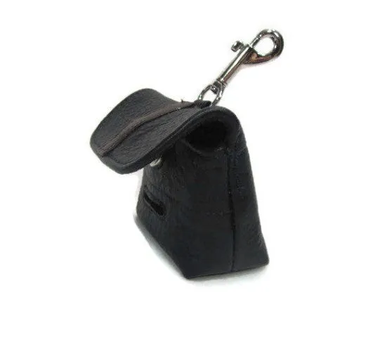 Stripe on Flap of Leather Poop Bag Holder