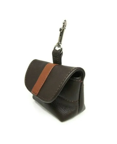 Stripe on Flap of Leather Poop Bag Holder