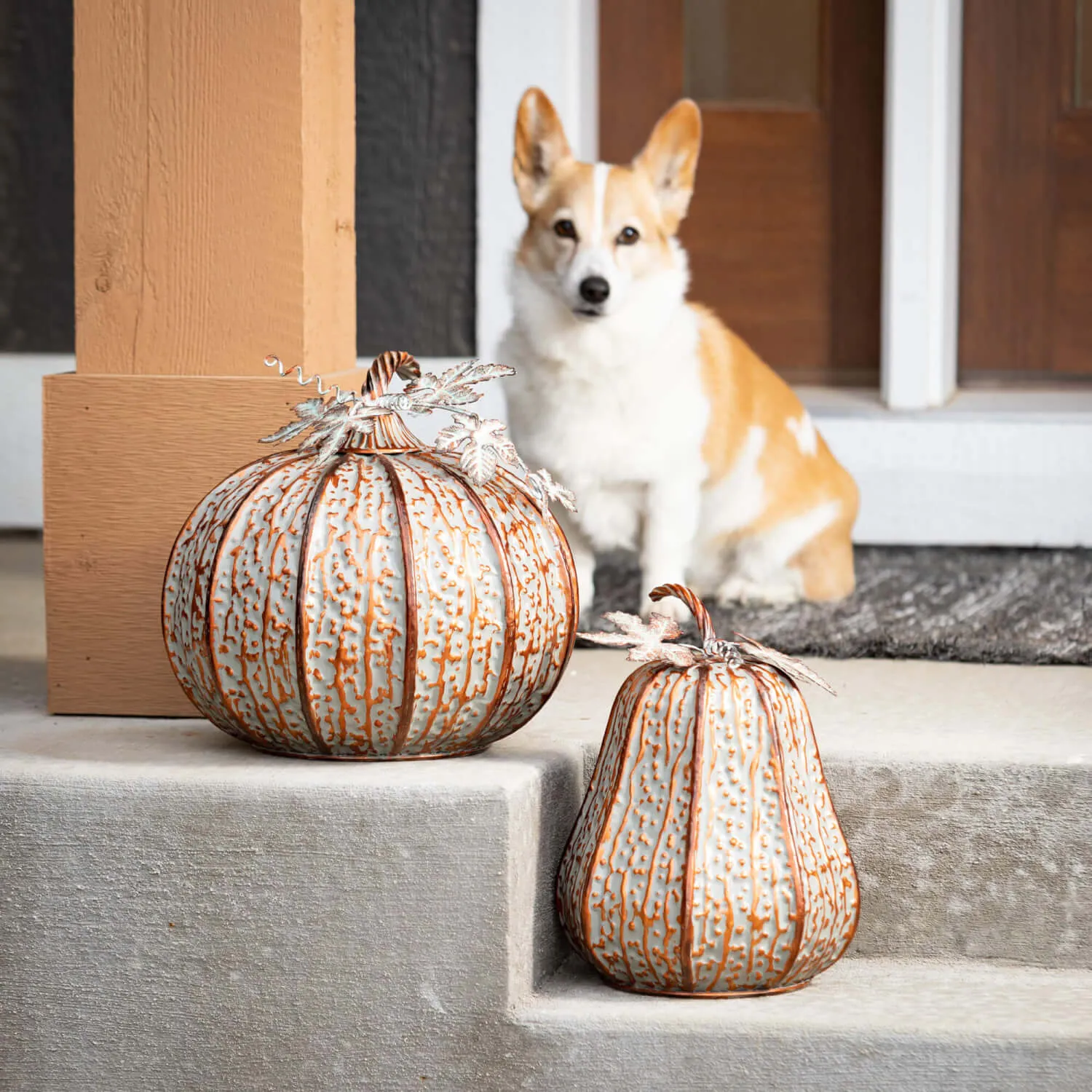 Textured Tall Metal Pumpkin