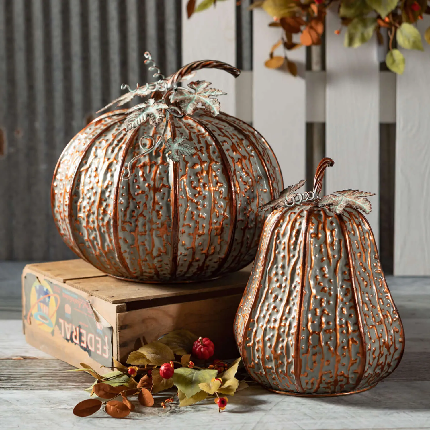 Textured Tall Metal Pumpkin