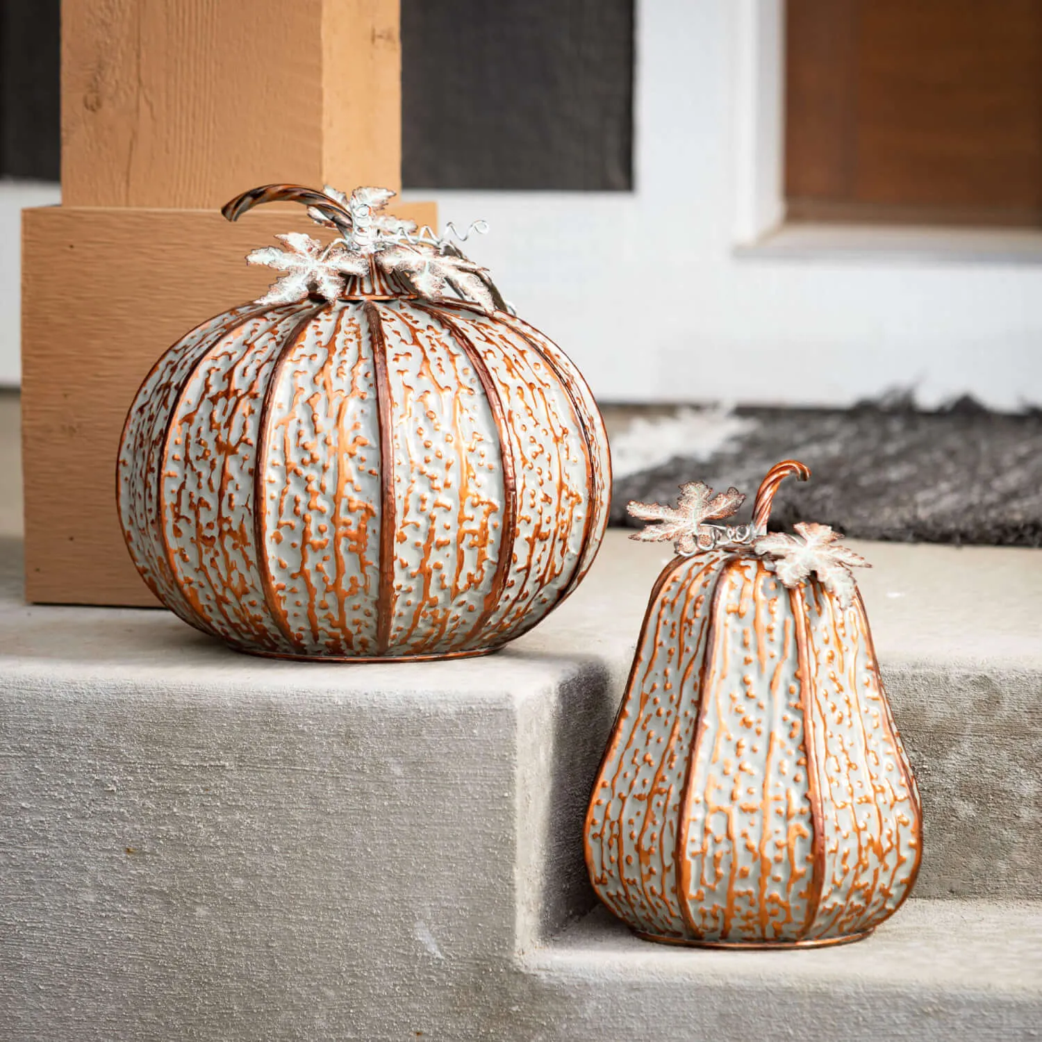 Textured Tall Metal Pumpkin