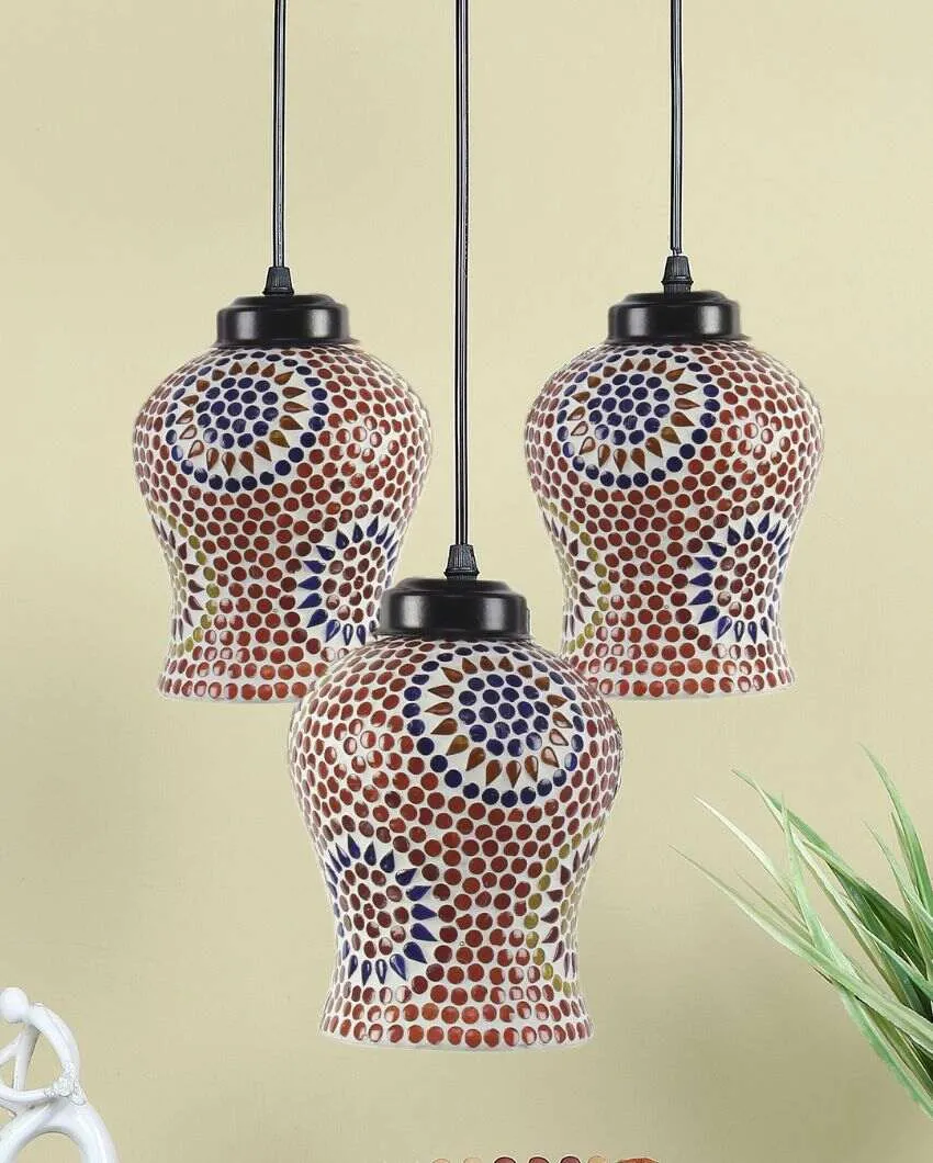 Traditional Craftsmanship Mosaic Cluster Three Hanging Lamps | 10 x 20 inches