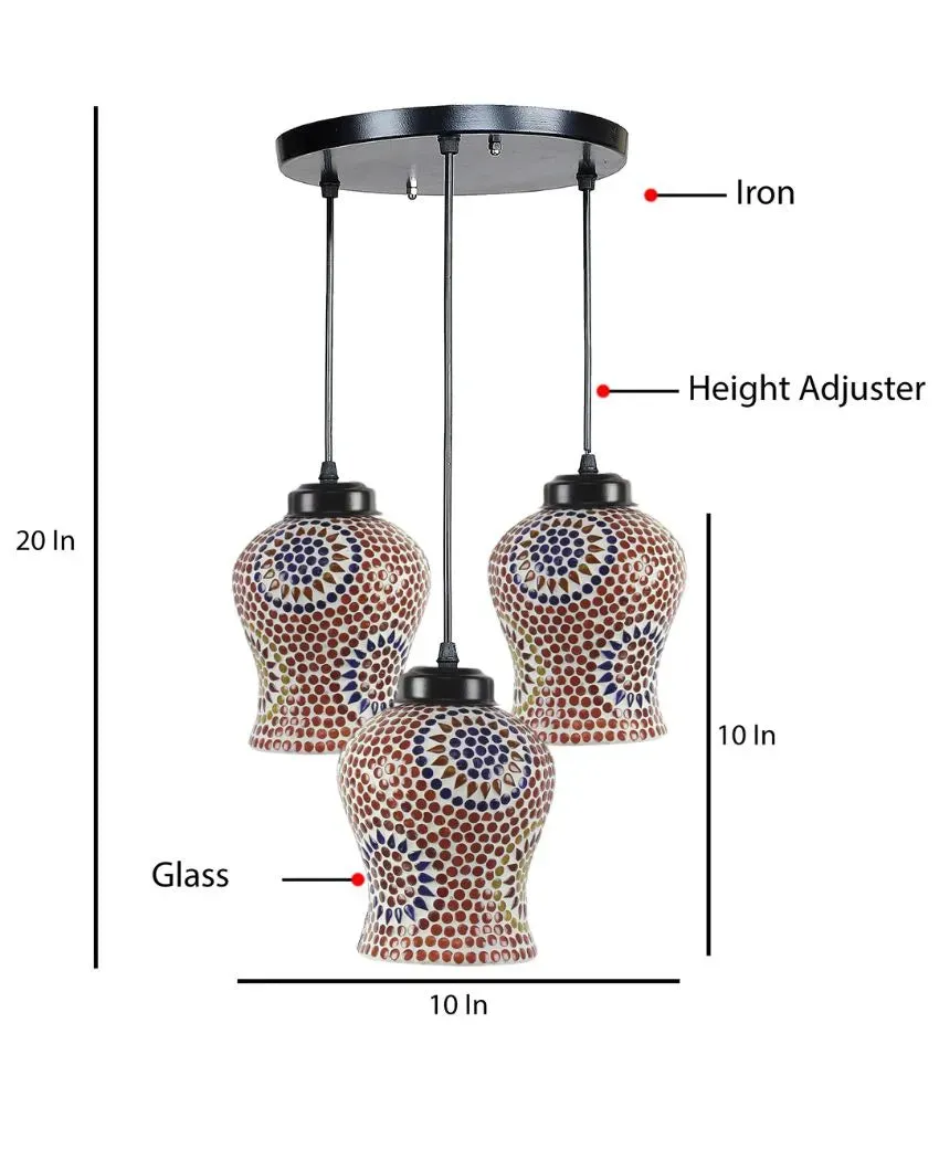 Traditional Craftsmanship Mosaic Cluster Three Hanging Lamps | 10 x 20 inches