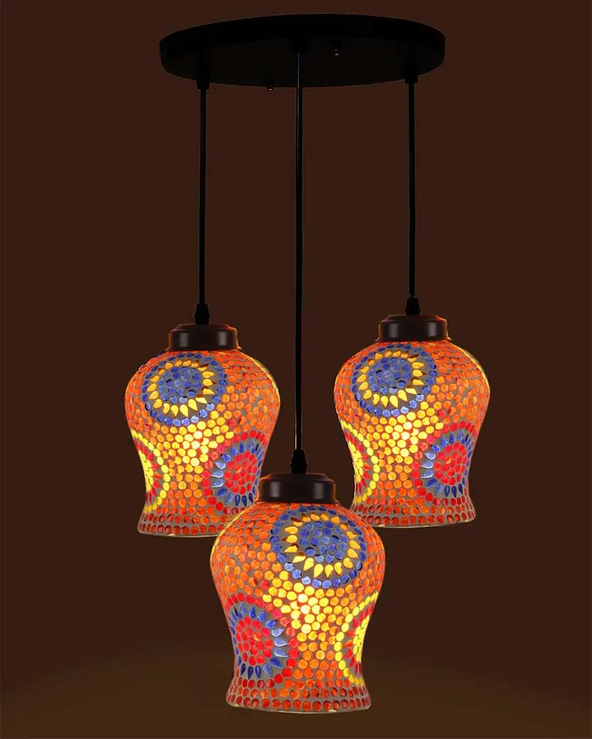Traditional Craftsmanship Mosaic Cluster Three Hanging Lamps | 10 x 20 inches