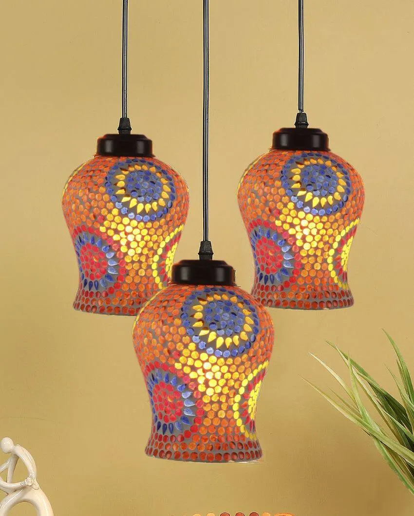Traditional Craftsmanship Mosaic Cluster Three Hanging Lamps | 10 x 20 inches