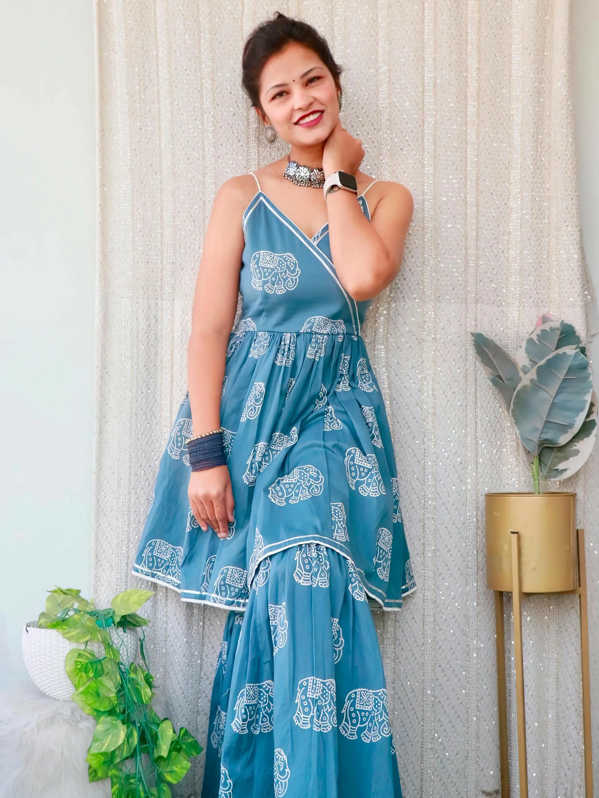 TUSK GREY HANDBLOCK KURTA SET