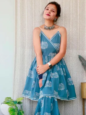 TUSK GREY HANDBLOCK KURTA SET