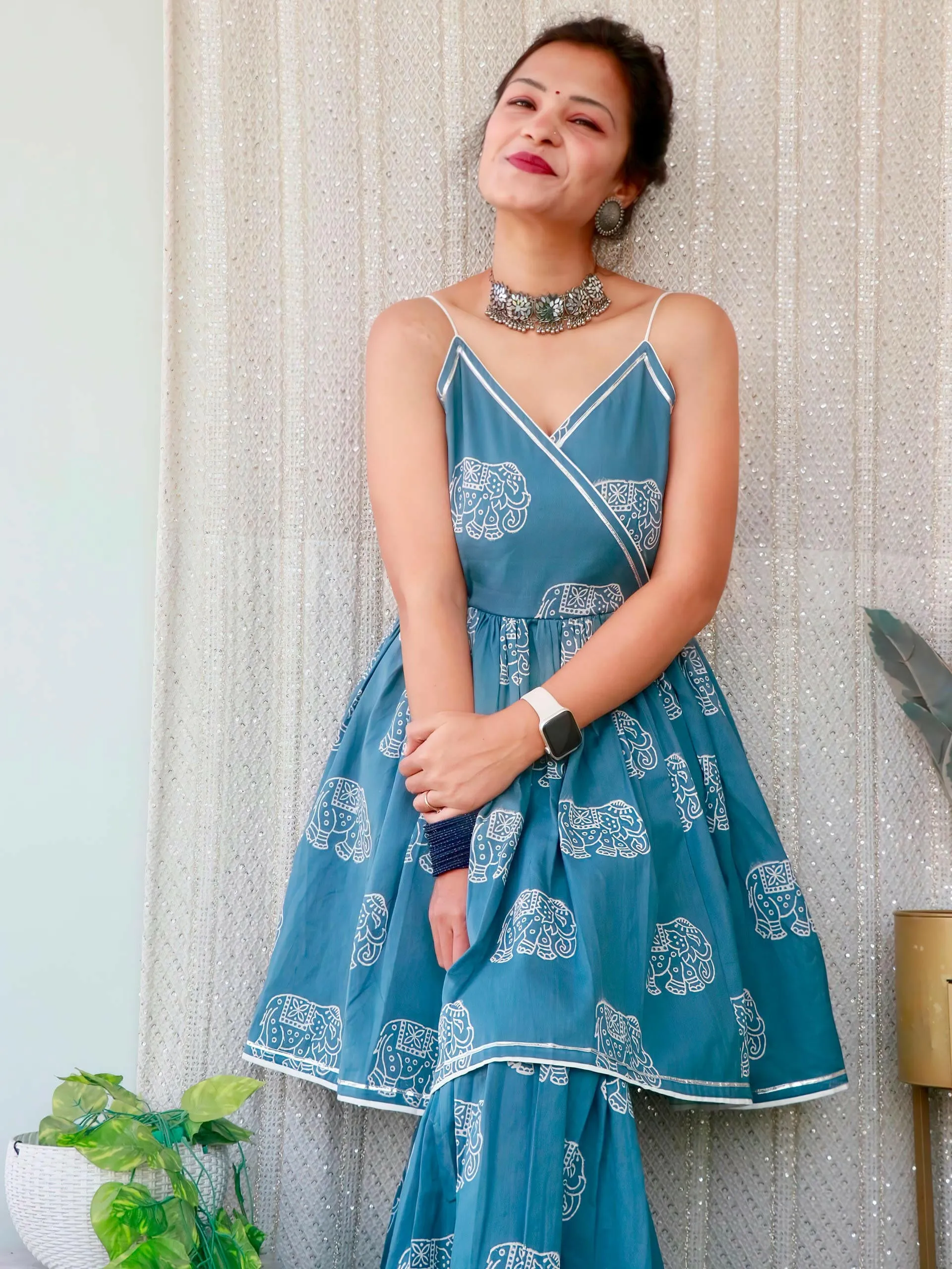TUSK GREY HANDBLOCK KURTA SET