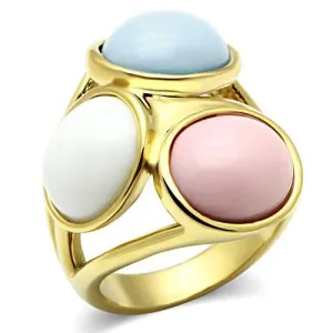 Unique Tri Stone & Color Gold Tone Colorful Pastel Brass Ring