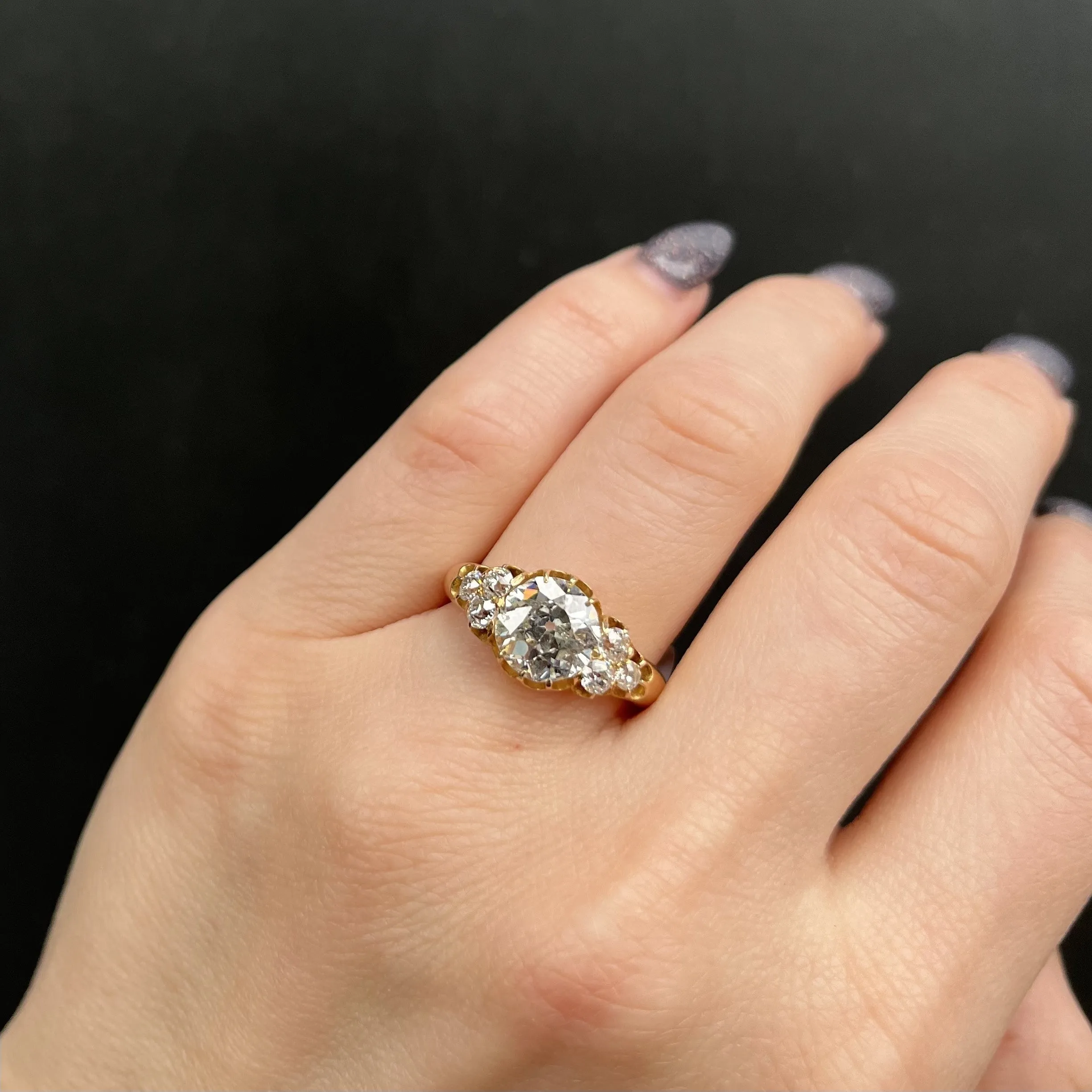 Victorian 2.23 Carat Old Mine Cut Diamond Engagement Ring, Circa 1881