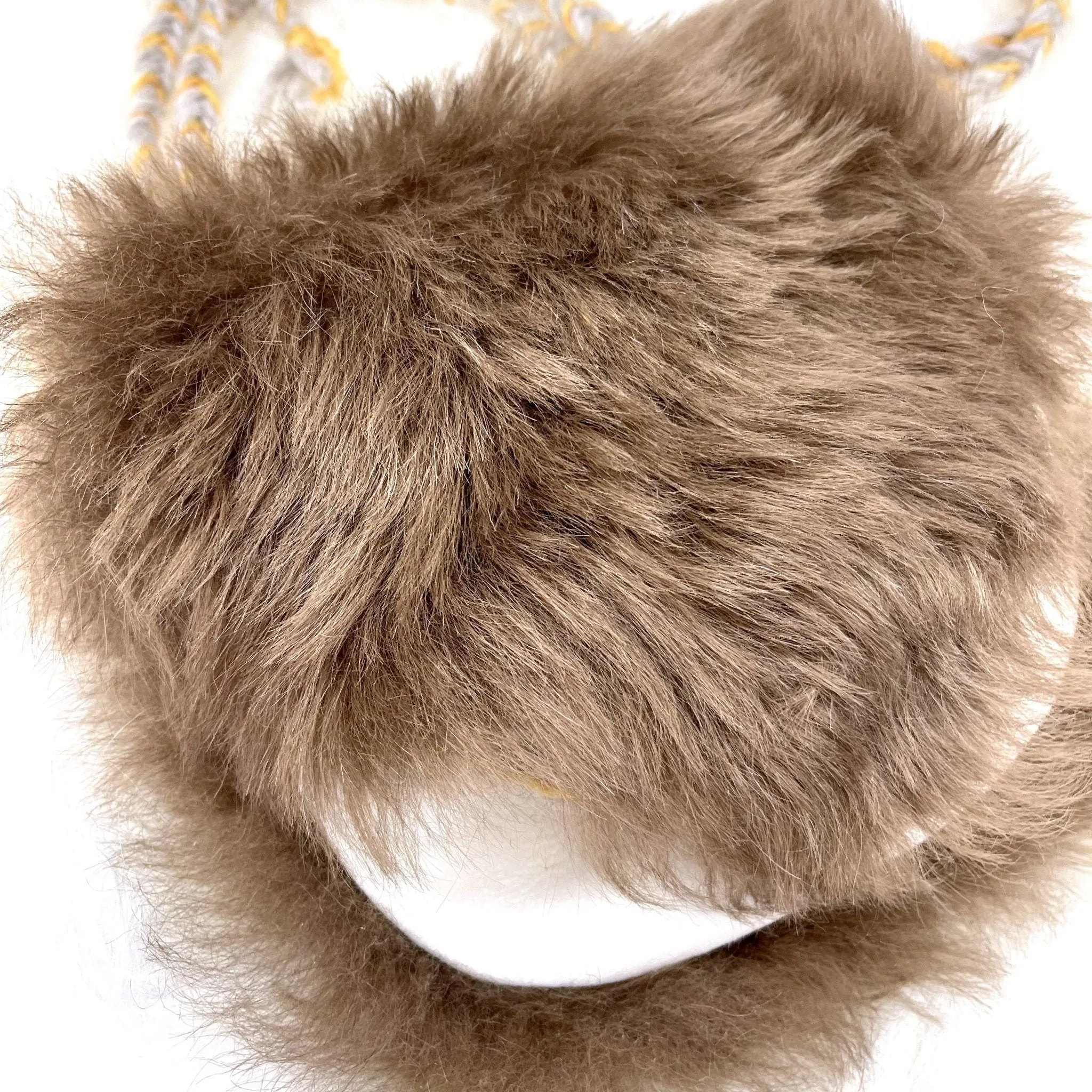 Viking Pouch Drawstring with Flap - Brown Sheepskin with Shield Maiden Skinnfell - Handmade Norse Style Sheepskin and Icelandic Wool Cross Body Bag