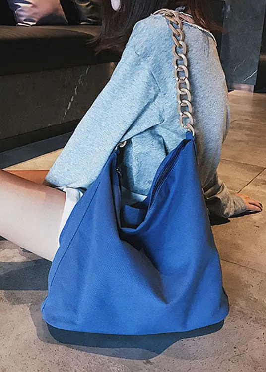 Vintage Blue Solid Canvas Tote Handbag