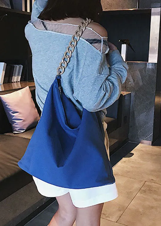 Vintage Blue Solid Canvas Tote Handbag