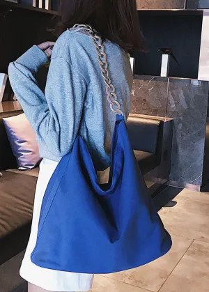 Vintage Blue Solid Canvas Tote Handbag