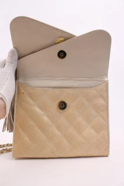 Vintage CHANEL Raffia and Leather Flap Handbag