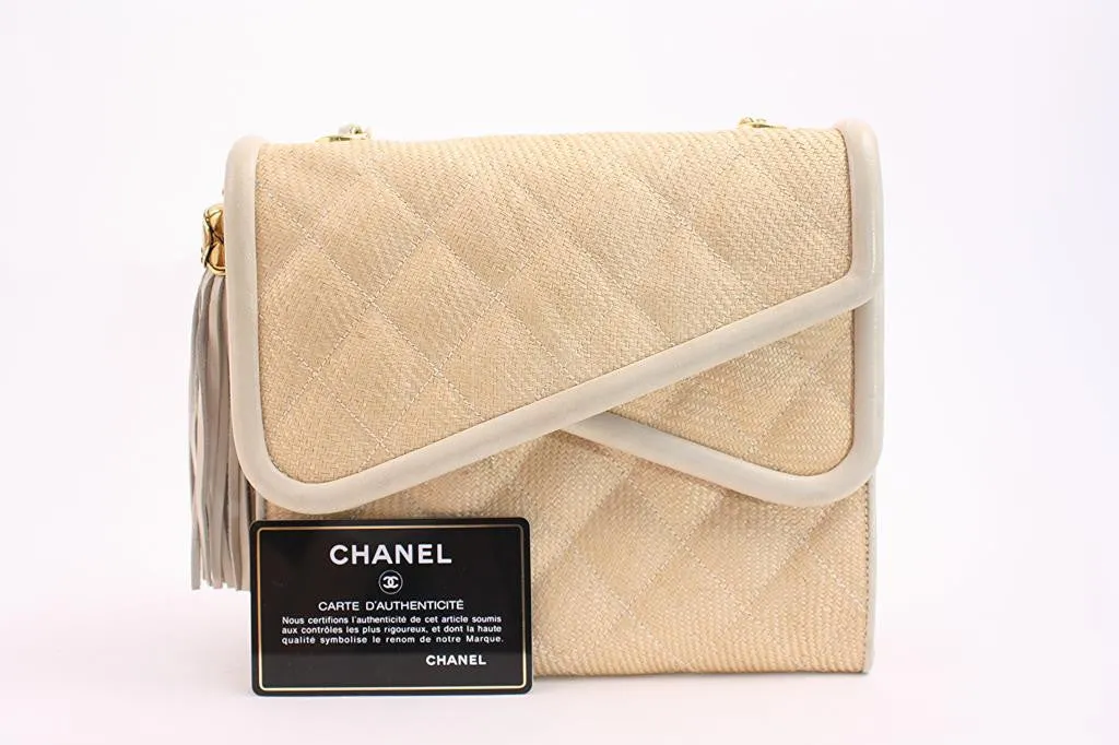 Vintage CHANEL Raffia and Leather Flap Handbag