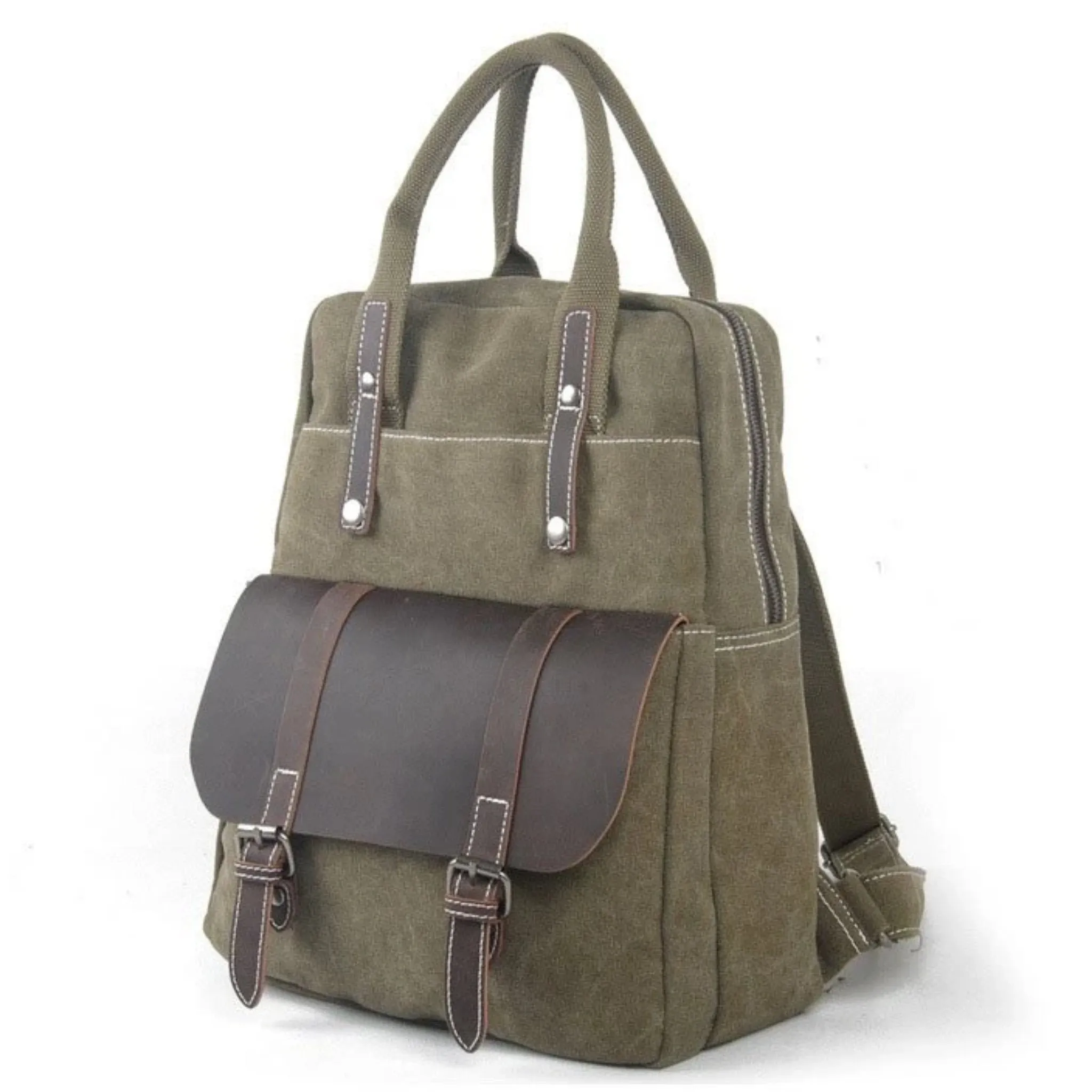 Waxed Canvas  School Backpack Top Handle Handbag