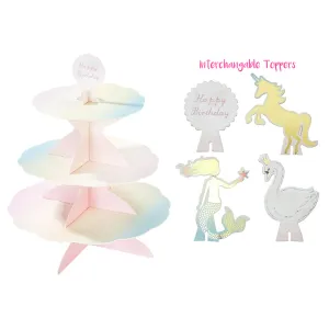 We Heart Pastels Reversible Cupcake Stand - Includes 4 Toppers